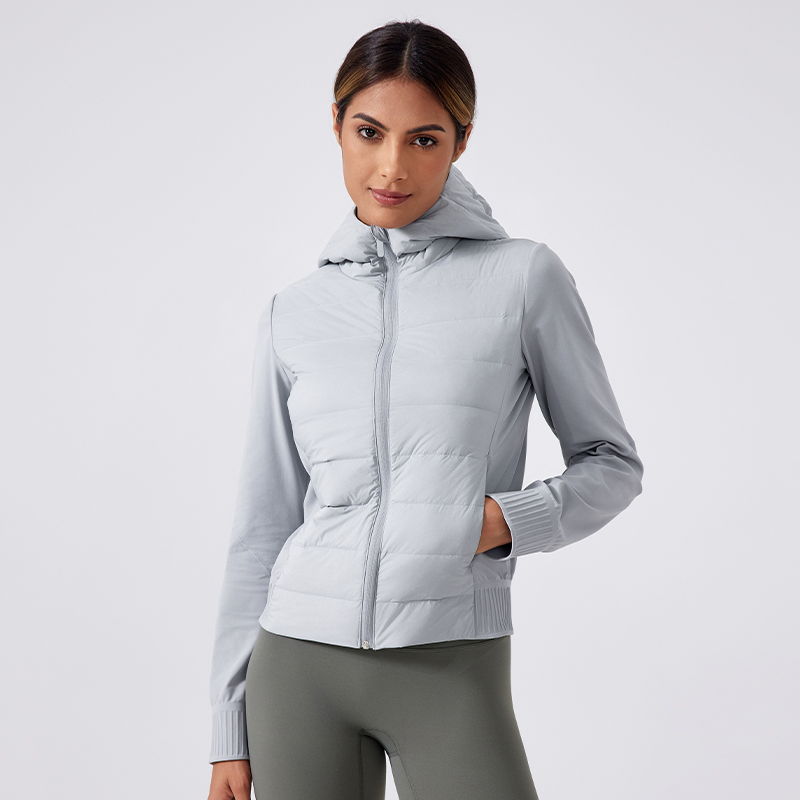 Women's short waterproof lightweight down jacket Grey flaxen