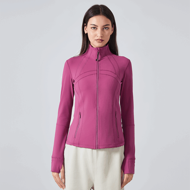 Women's thin velvet waist slimming long sleeved yoga suit Plum purple