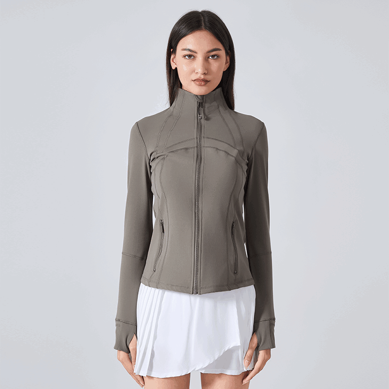 Women's thin velvet waist slimming long sleeved yoga suit Nomad Grey