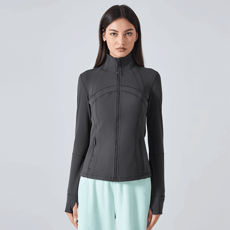 Women's thin velvet waist slimming long sleeved yoga suit Graphite