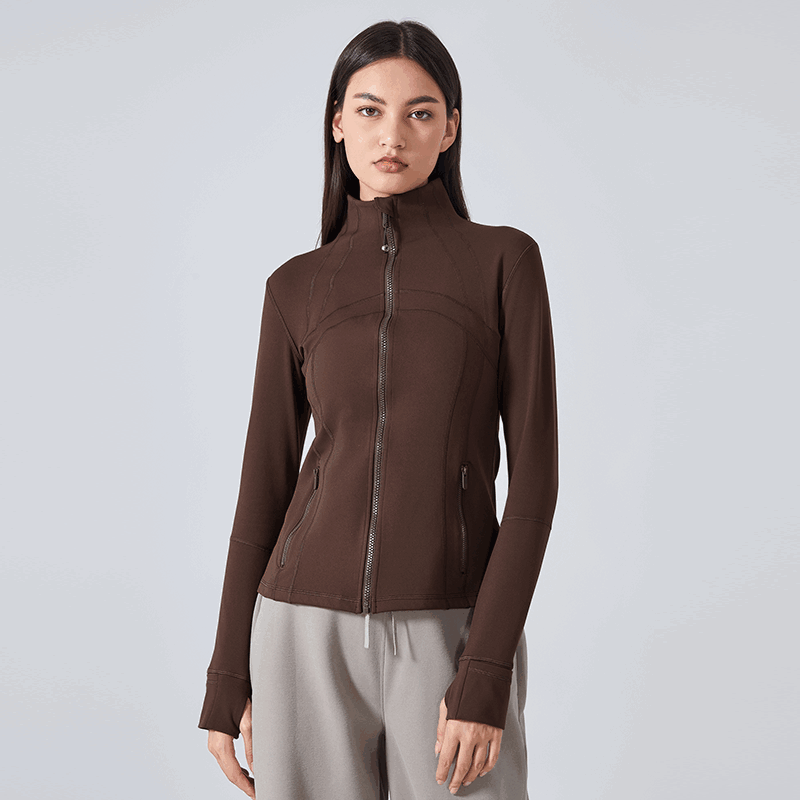 Women's thin velvet waist slimming long sleeved yoga suit Espresso color
