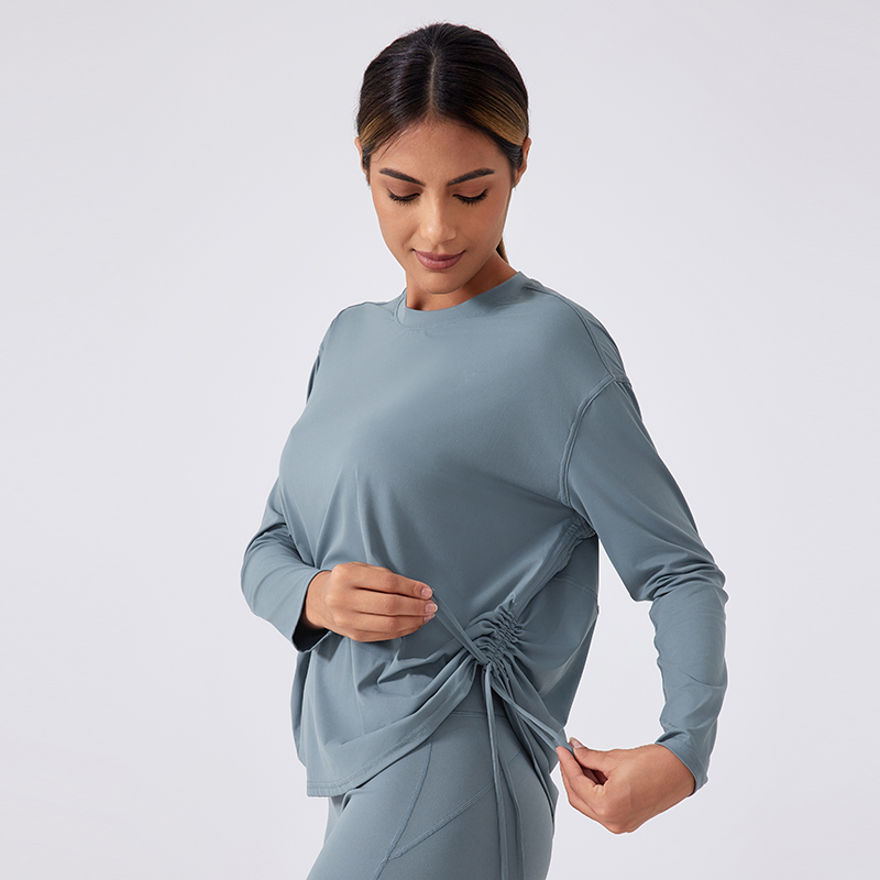Women's loose long sleeved T-shirt quick drying yoga suit Color:Belgian Blue;SIZE:M