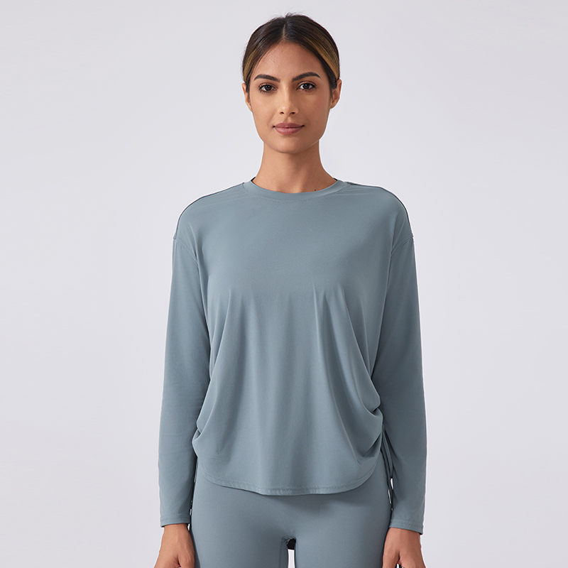 Women's loose long sleeved T-shirt quick drying yoga suit Color:Belgian Blue;SIZE:S