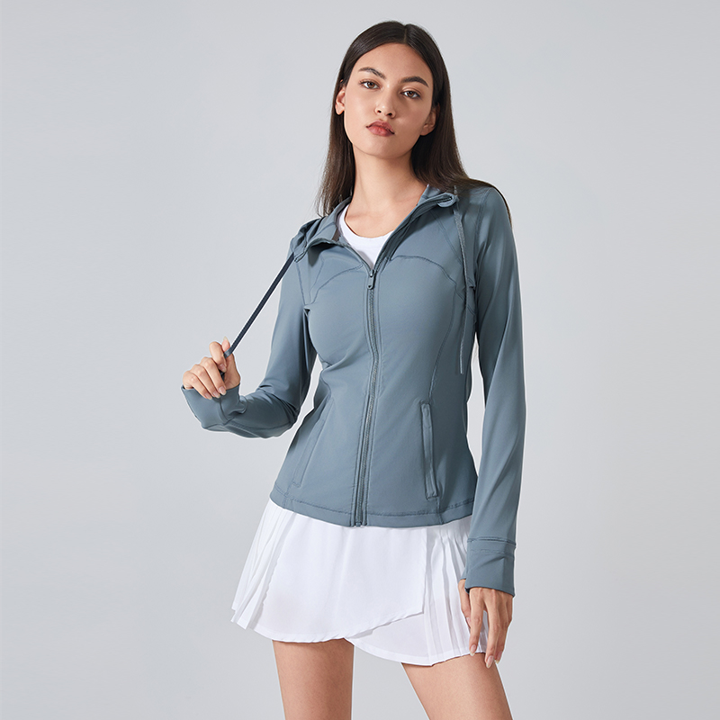 Women's sports slim fit hooded jacket yoga jacket Color:Belgian blue;SIZE:S