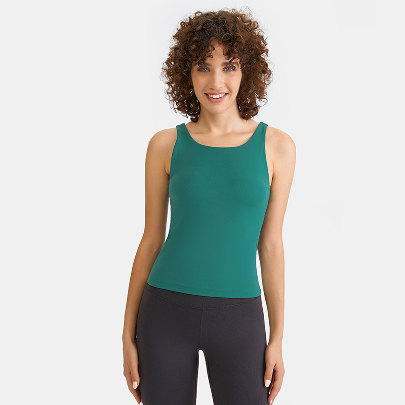 Women's back with chest cushion sports yoga vest Color:Dark green;SIZE:S