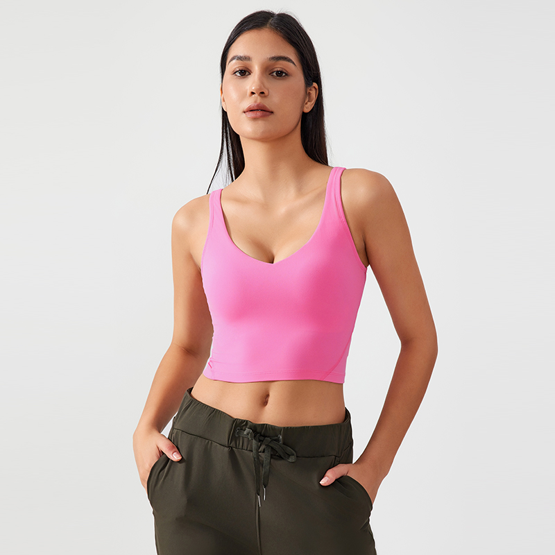 Women's Fixed Chest Mat Sports Yoga Underwear Color:Fluorescent pink;SIZE:S