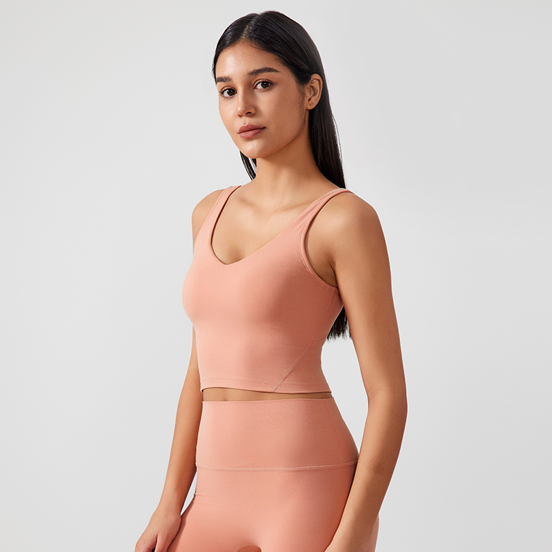Women's Fixed Chest Mat Sports Yoga Underwear Color:Peach pink;SIZE:S