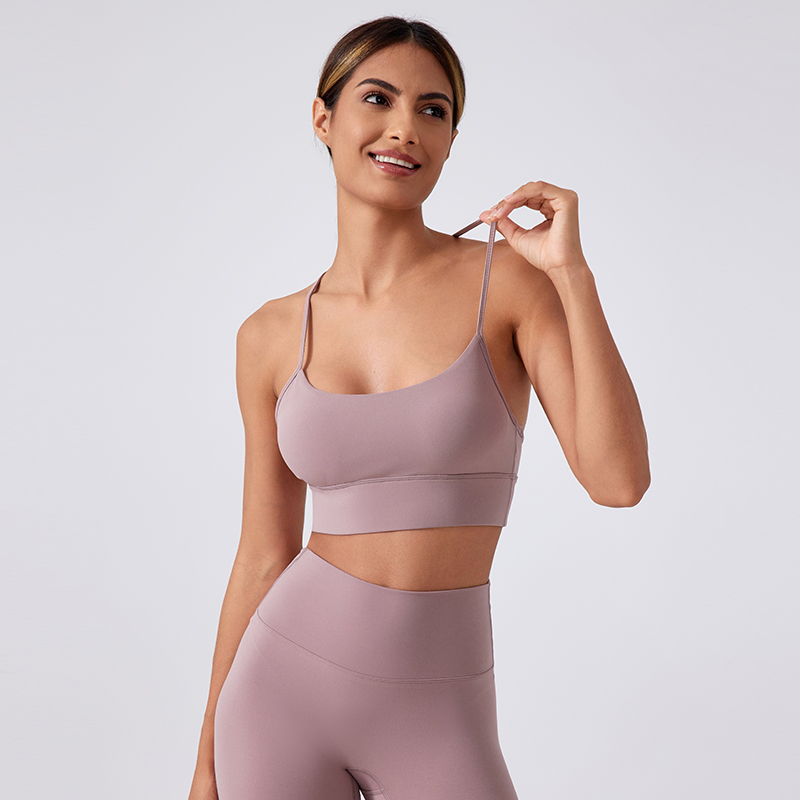 Women's Y-shaped beautiful back shock-absorbing gathering yoga sports bra Twilight Rose