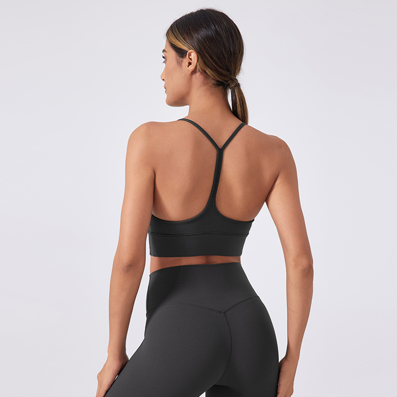 Women's Y-shaped beautiful back shock-absorbing gathering yoga sports bra Color:Graphite grey;SIZE:S
