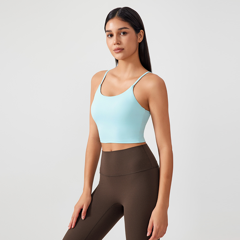 Women's one-piece cup sports tank top Color:Silver blue;SIZE:S
