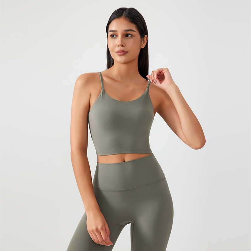 Women's one-piece cup sports tank top Color:Khaki brown;SIZE:S