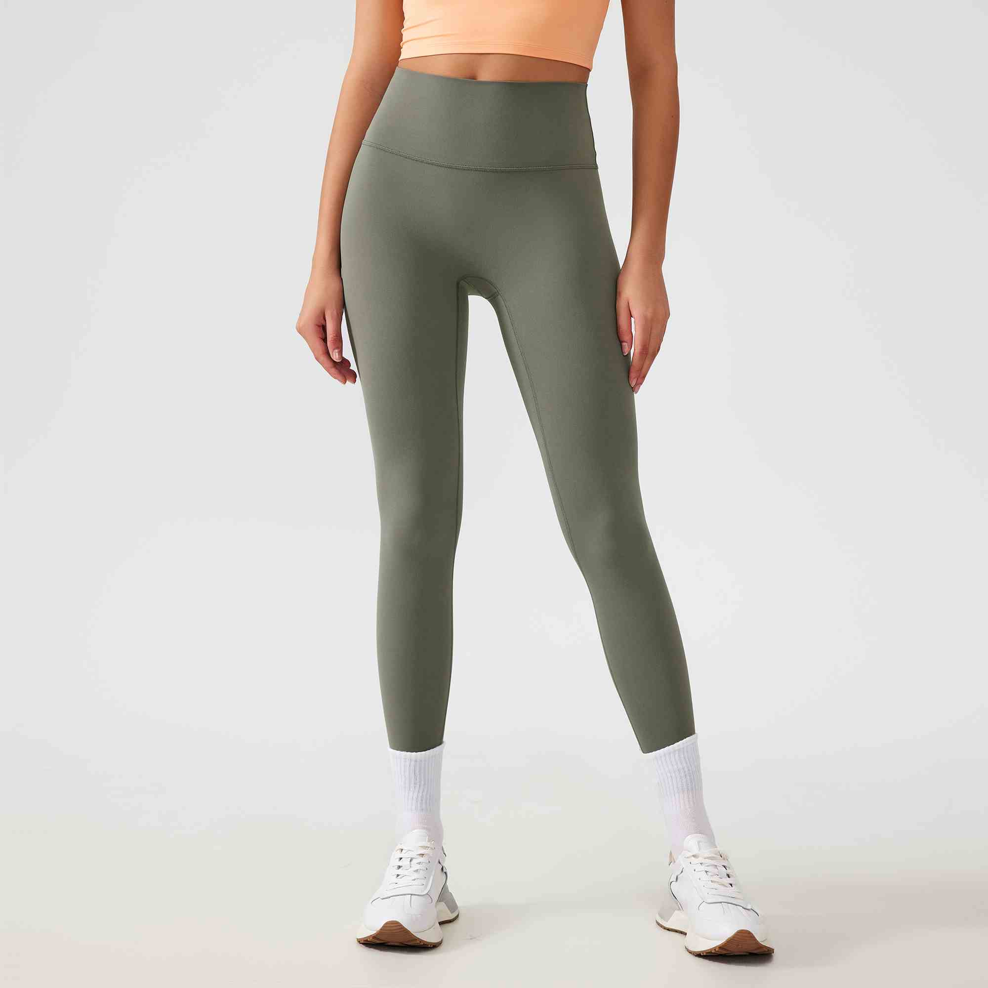 Women's one size fits all hip lifting and shaping yoga pants Color:Khaki brown;SIZE:S