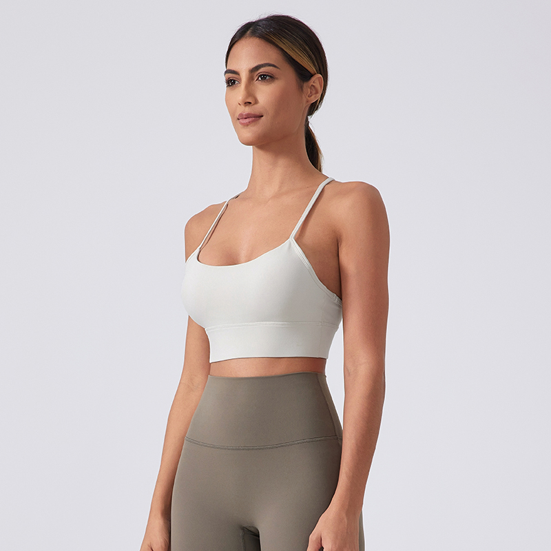 Women's Y-shaped beautiful back shock-absorbing gathering yoga sports bra Color:Albumin;SIZE:S