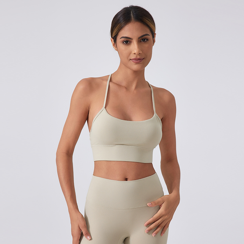 Women's Y-shaped beautiful back shock-absorbing gathering yoga sports bra Color:Desert Grey;SIZE:S