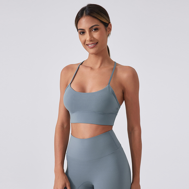 Women's Y-shaped beautiful back shock-absorbing gathering yoga sports bra Color:Belgian Blue;SIZE:S