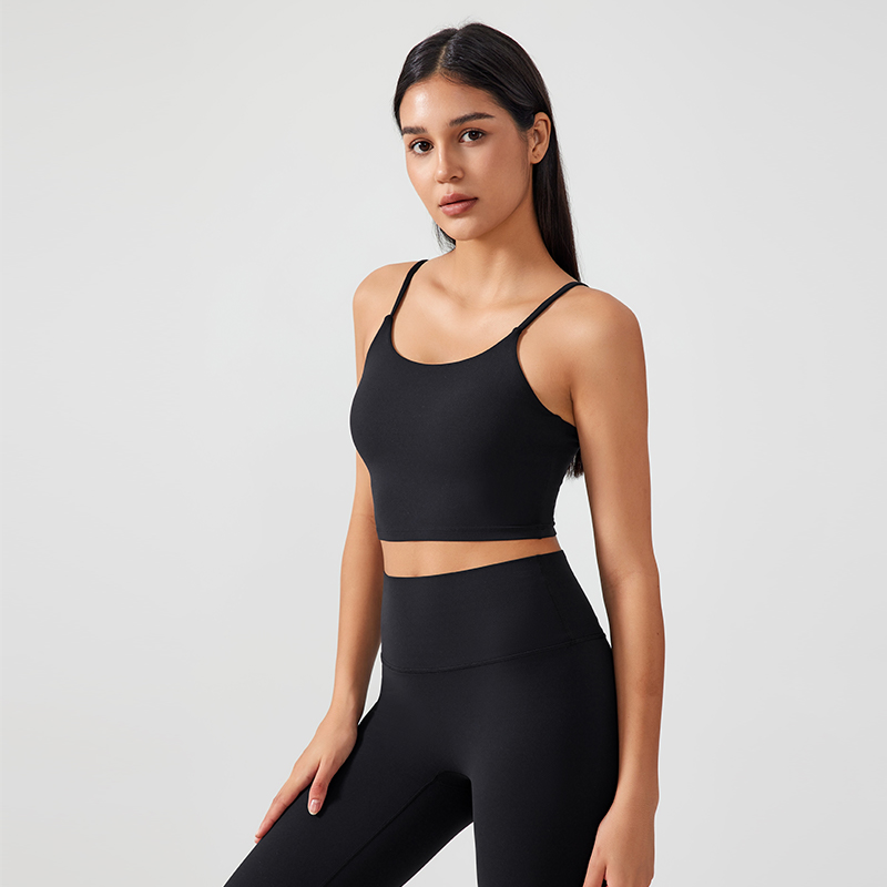 Women's one-piece cup sports tank top Color:Black;SIZE:S