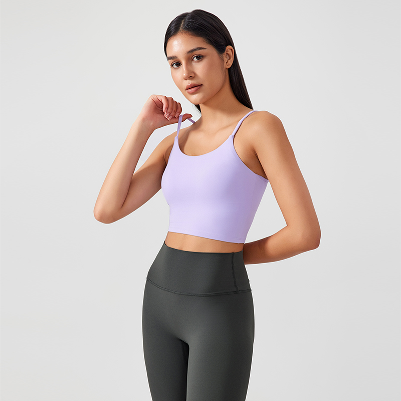 Women's one-piece cup sports tank top Color:Ash light purple;SIZE:S