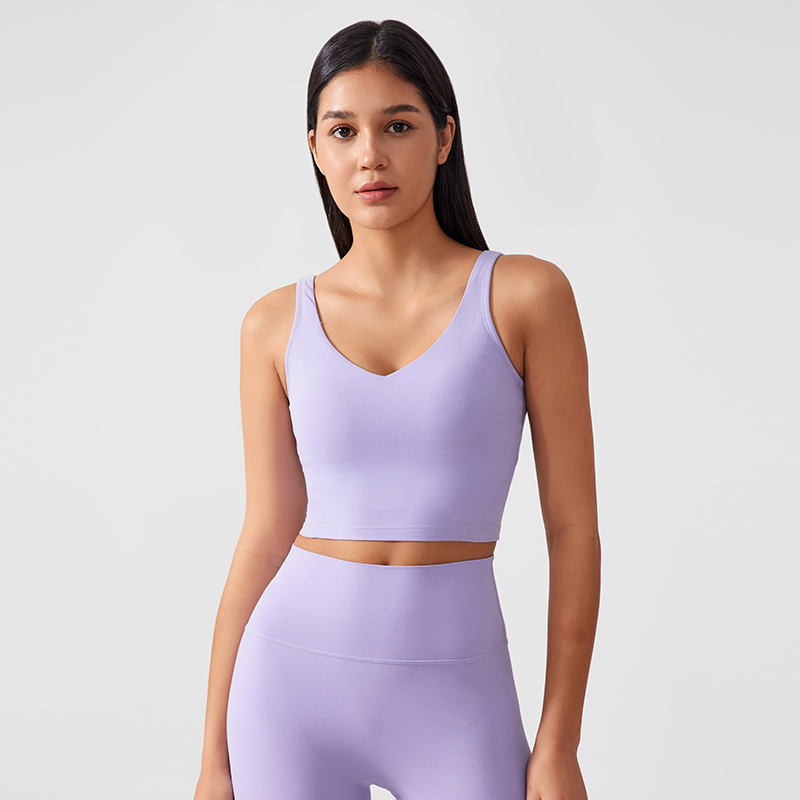 Women's fixed chest pad vest style sports bra Ash light purple