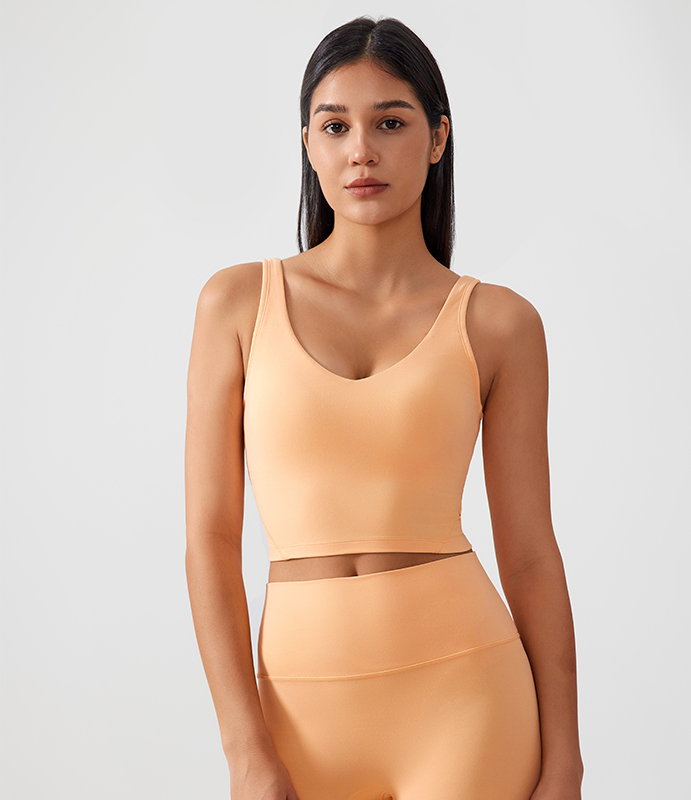 Women's fixed chest pad vest style sports bra Color:Soft peach;SIZE:S