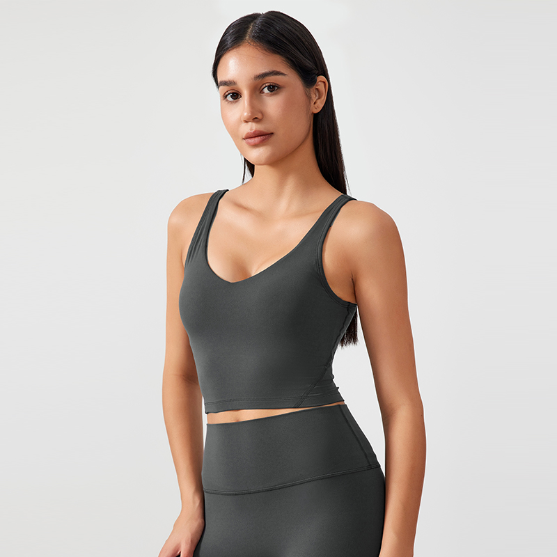 Women's fixed chest pad vest style sports bra Color:Graphite grey;SIZE:S