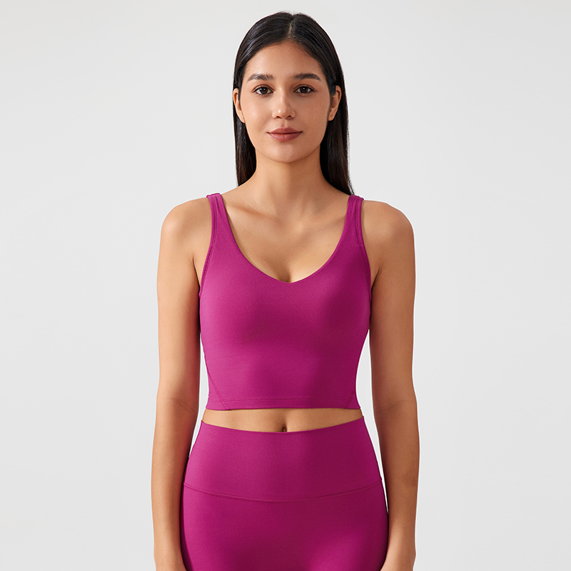 Women's fixed chest pad vest style sports bra Wild Berry Color