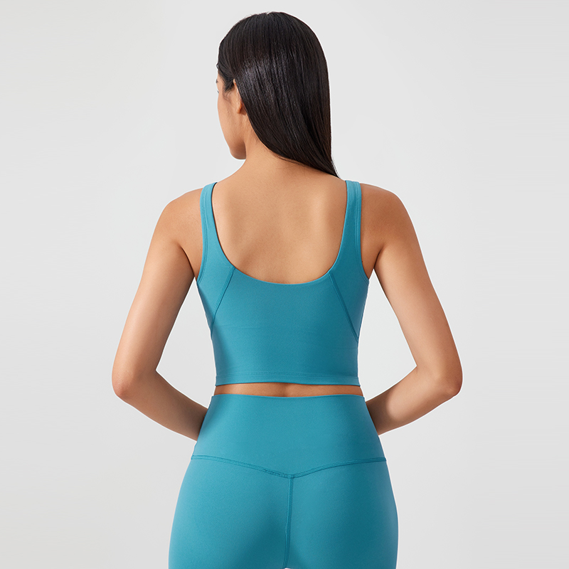 Women's fixed chest pad vest style sports bra Color:Blue marlin;SIZE:S