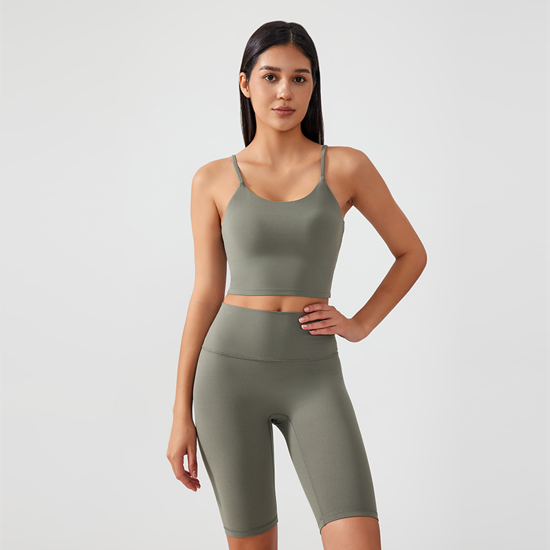 Women's sports camisole vest Color:Khaki brown;SIZE:S