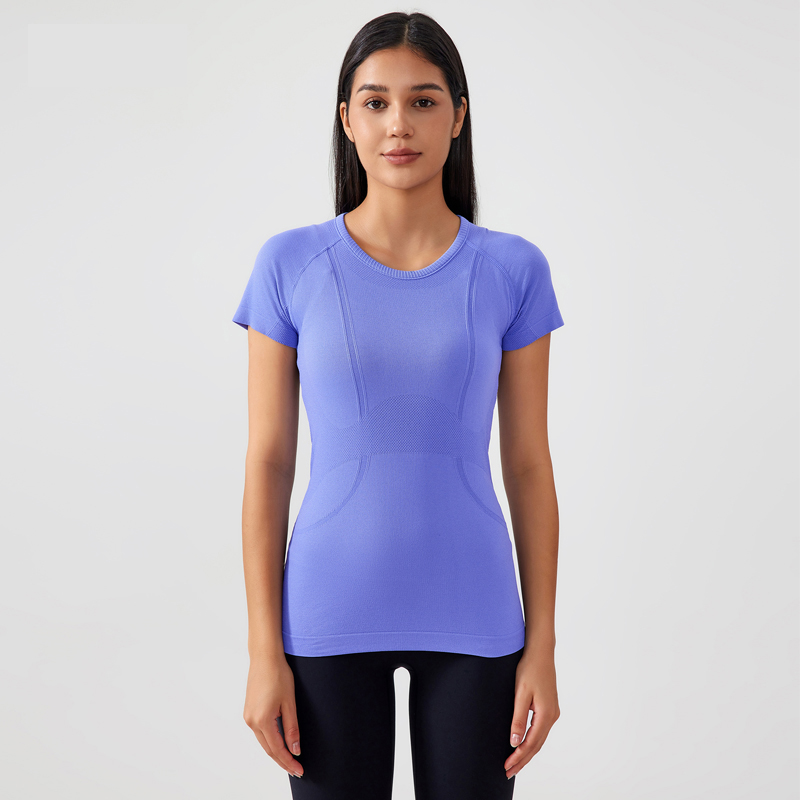 Women's round neck sports short sleeved shirt Color:Periwinkle Blue;SIZE:S