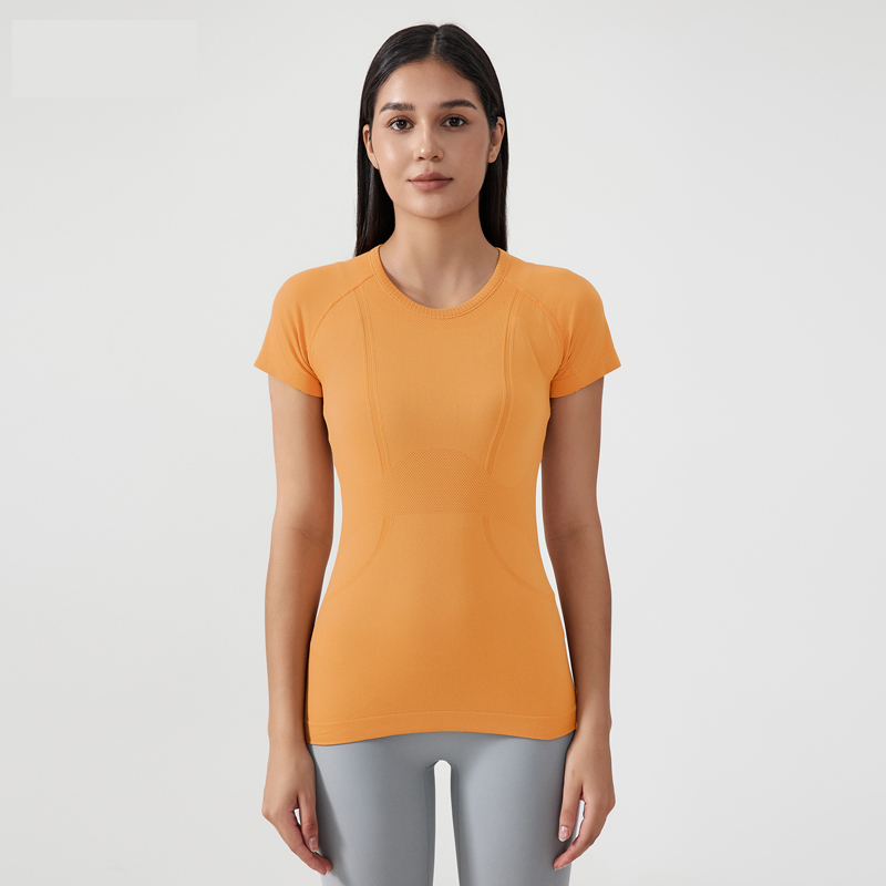 Women's round neck sports short sleeved shirt Color:Orange;SIZE:S