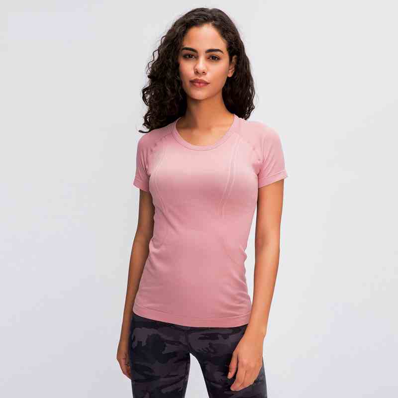 Women's round neck sports short sleeved shirt Color:Orangepink;SIZE:S