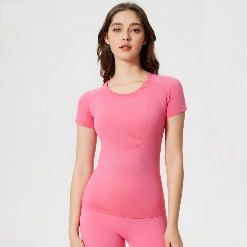 Women's round neck sports short sleeved shirt Color:Cherry Blossom;SIZE:S