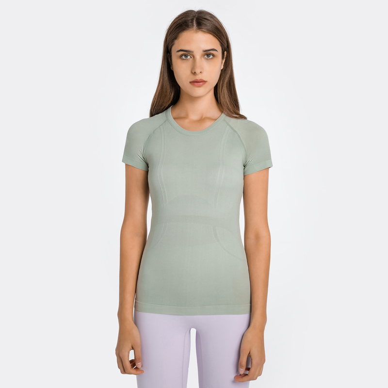 Women's round neck sports short sleeved shirt Tea Green