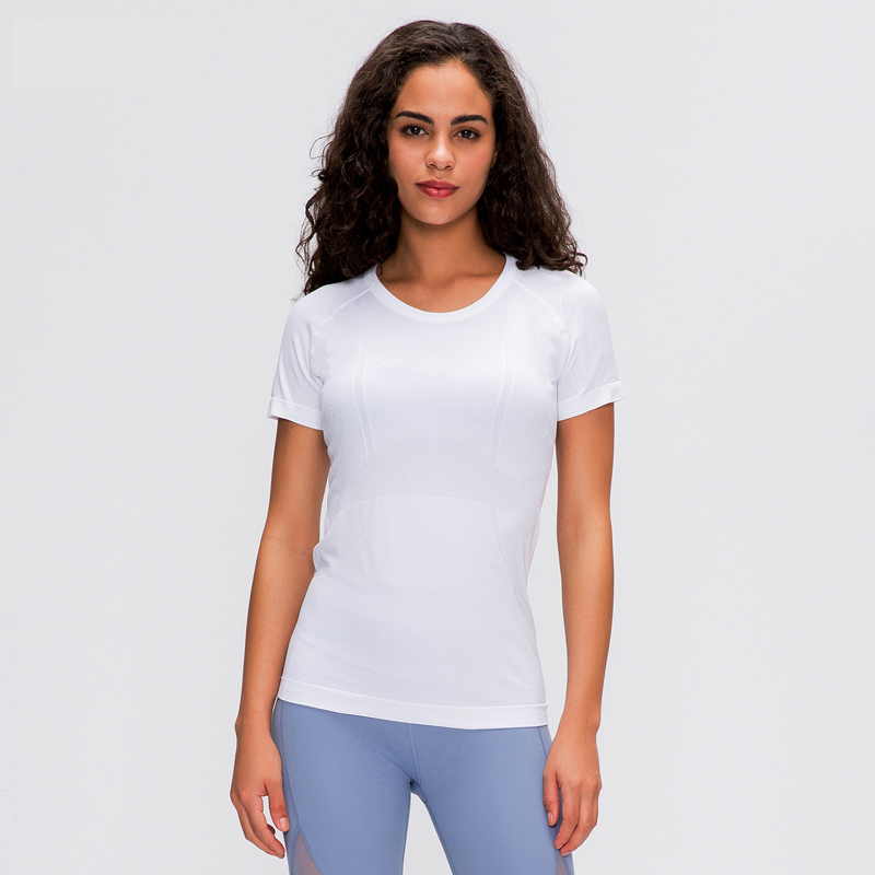 Women's round neck sports short sleeved shirt White 