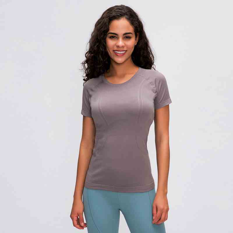 Women's round neck sports short sleeved shirt Color:Moon Sea ;SIZE:S