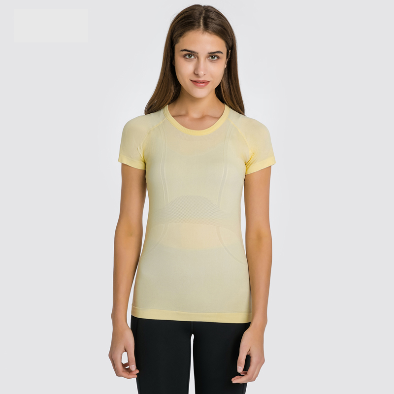 Women's round neck sports short sleeved shirt Color:Yellow;SIZE:S