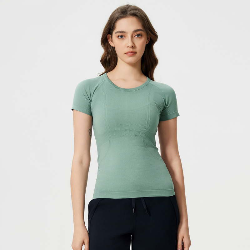 Women's round neck sports short sleeved shirt Color:Asakusa Green;SIZE:S