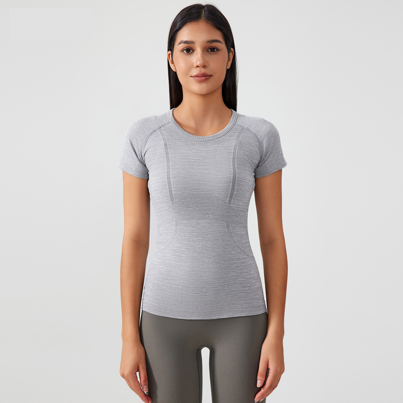 Women's round neck sports short sleeved shirt Light Greymarl