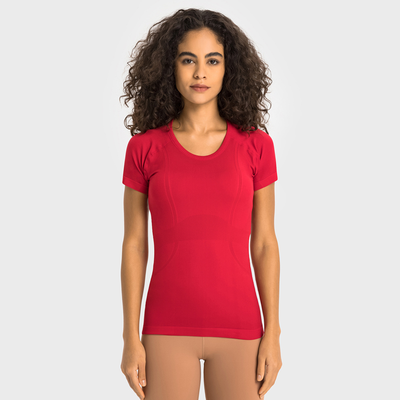 Women's round neck sports short sleeved shirt China Red