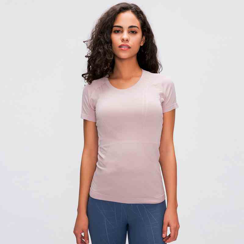 Women's round neck sports short sleeved shirt Color:Dark Pink;SIZE:S