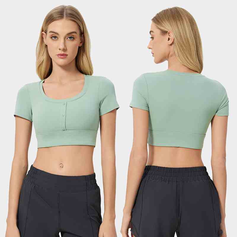 Women's short crop top with exposed navel