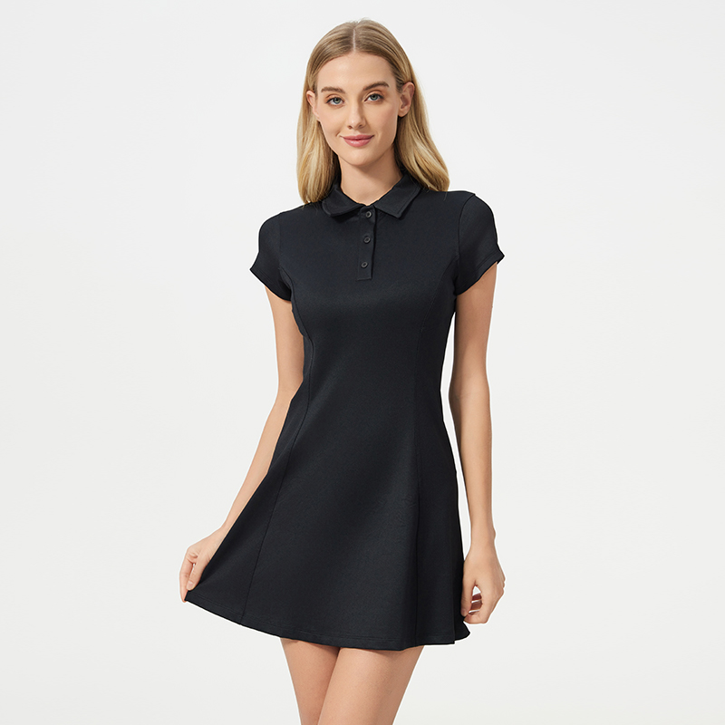 Women's waist cinched mid length dress Black