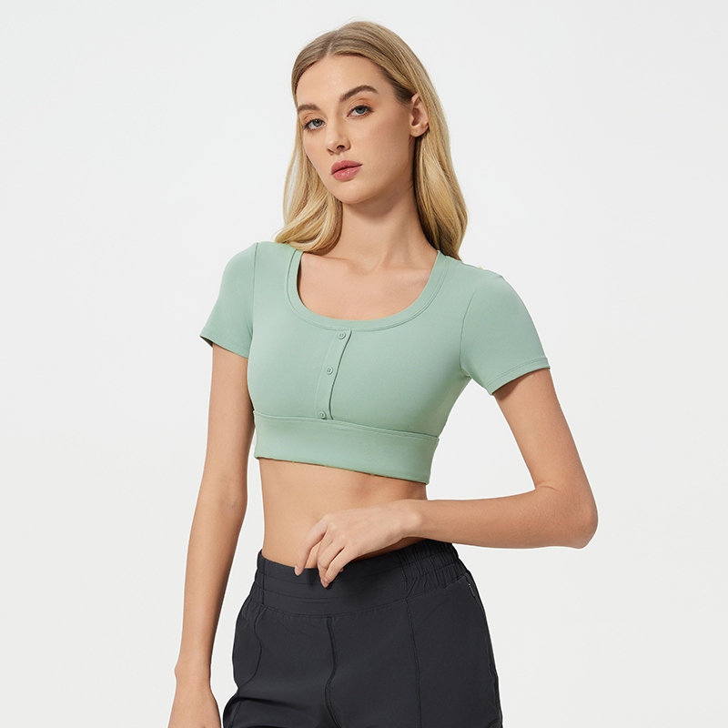 Women's short crop top with exposed navel Mint Green