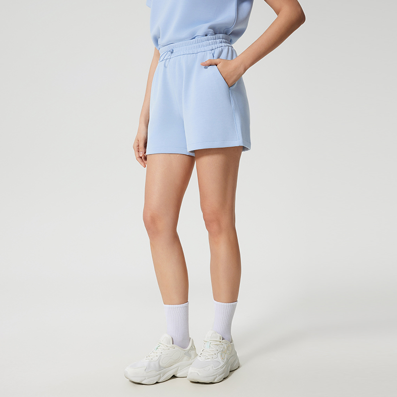 Women's high waisted loose fit sports shorts Blue linen color