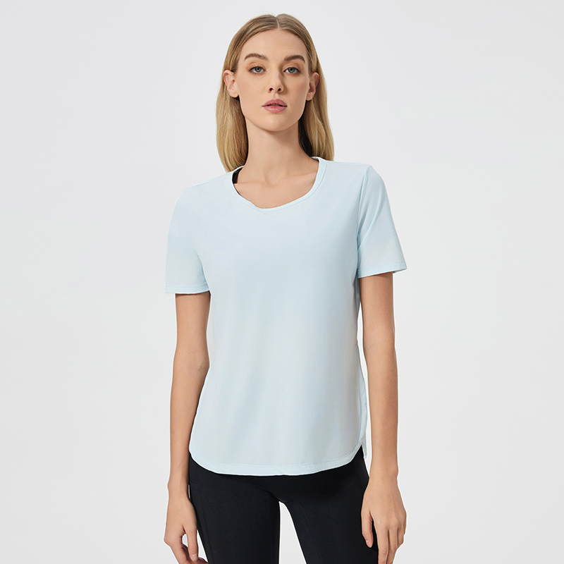 Women's loose and breathable yoga suit with short sleeves Glass Blue