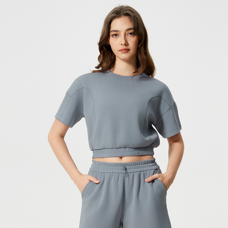 Women's short crop top with exposed navel Rhinoceros Grey