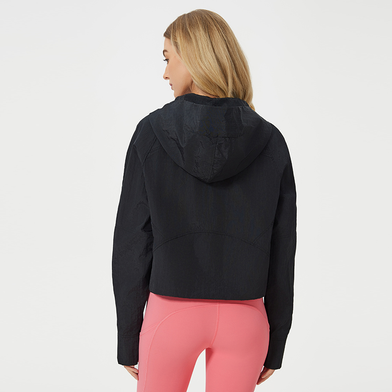 Women's short concealable hooded sports jacket Black