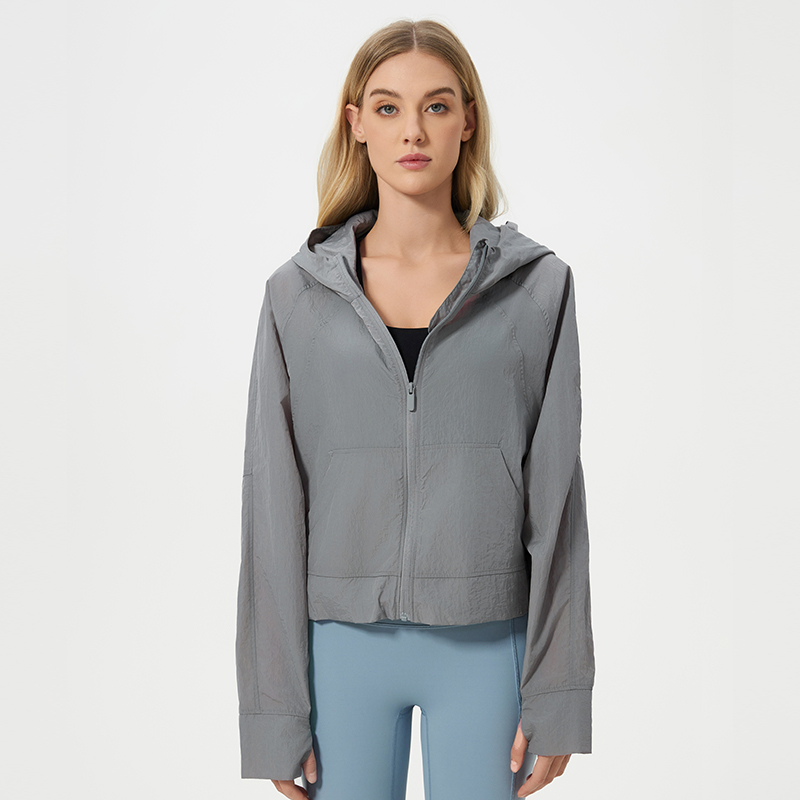 Women's short concealable hooded sports jacket Silver lime