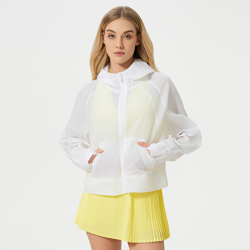 Women's short concealable hooded sports jacket White