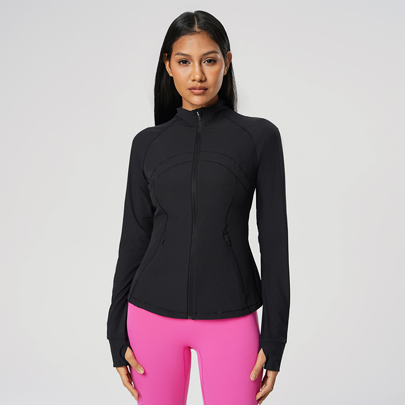 Women's breathable slim fit sports sunscreen clothing Black