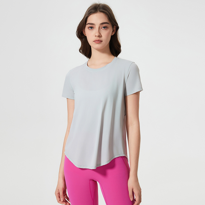 Women's casual quick drying short sleeved yoga suit Color:Galactic Grey;SIZE:2XL